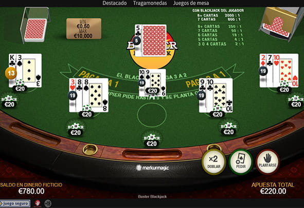 Juego demo de Buster Blackjack de Playtech en un casino online.