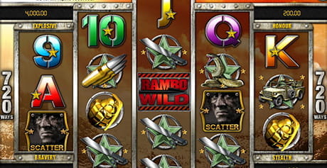 Tablero principal de la tragaperras Rambo desarrollada por iSoftBet para casinos online de España.