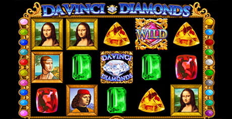 La slot DaVinci Diamonds desarrollada IGT con sus cinco rodillos, tres filas y las pinturas del maestro del renacimiento.