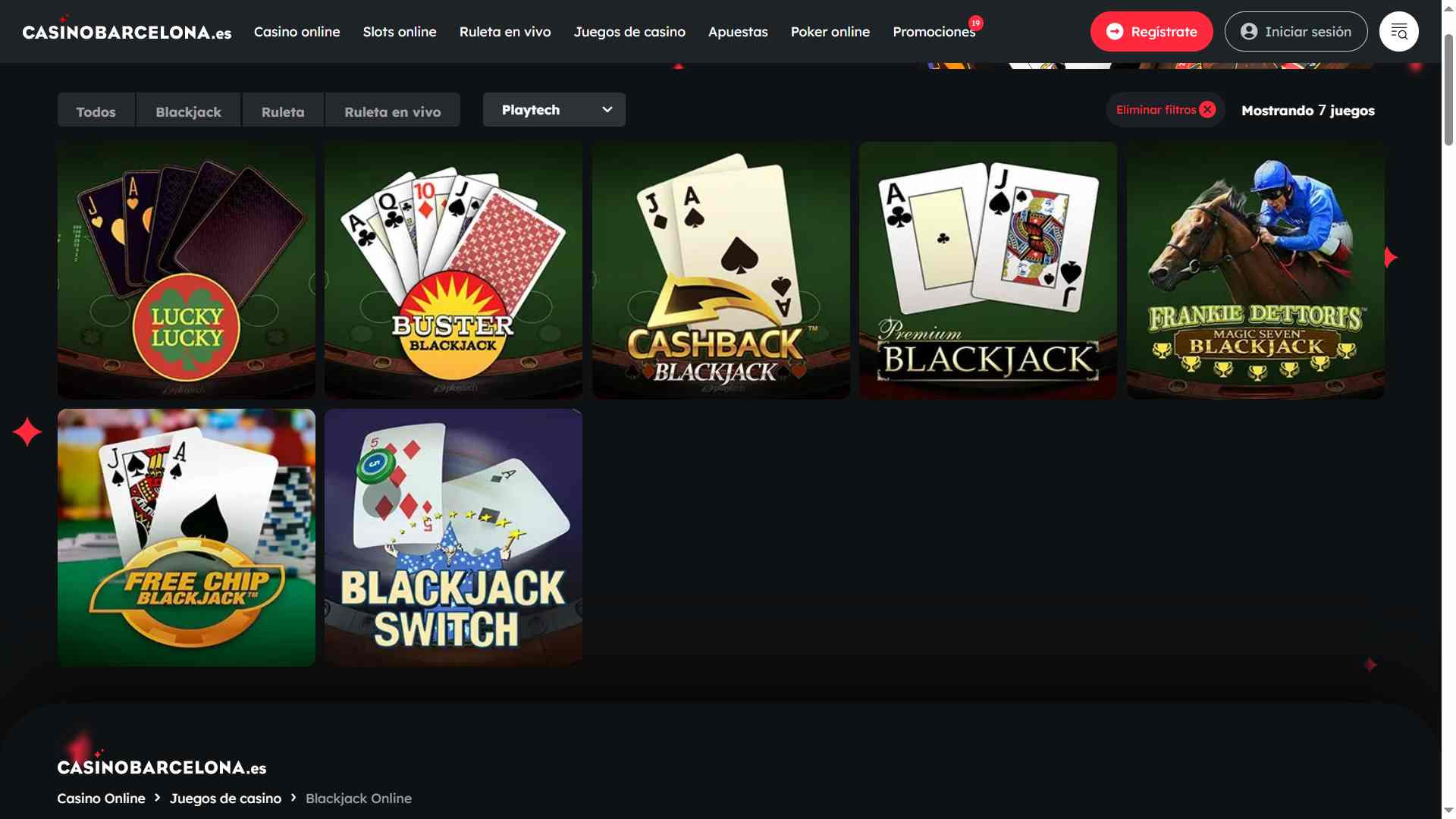Variantes de blackjack de Playtech en Casino Barcelona