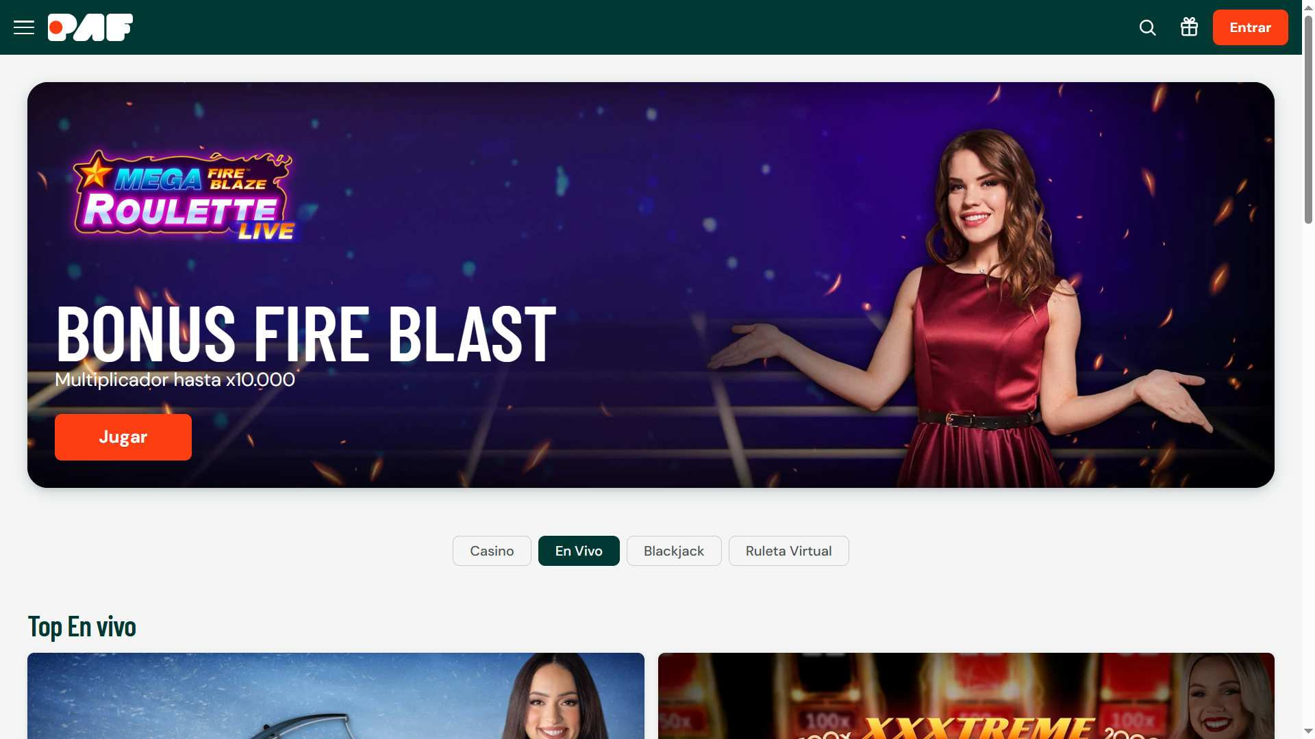 Casino en vivo en Paf