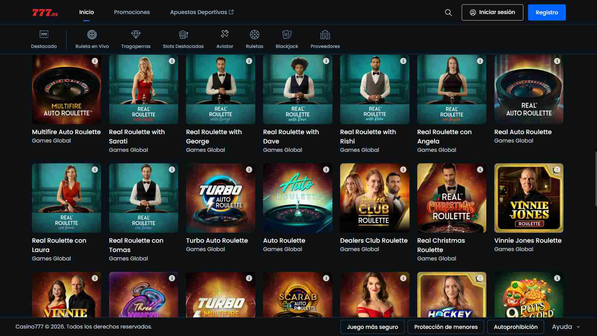 Ruletas Real Dealer en Casino777