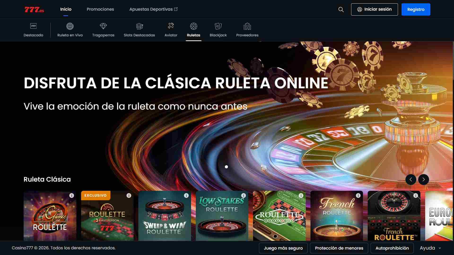 Sección de ruleta en Casino777