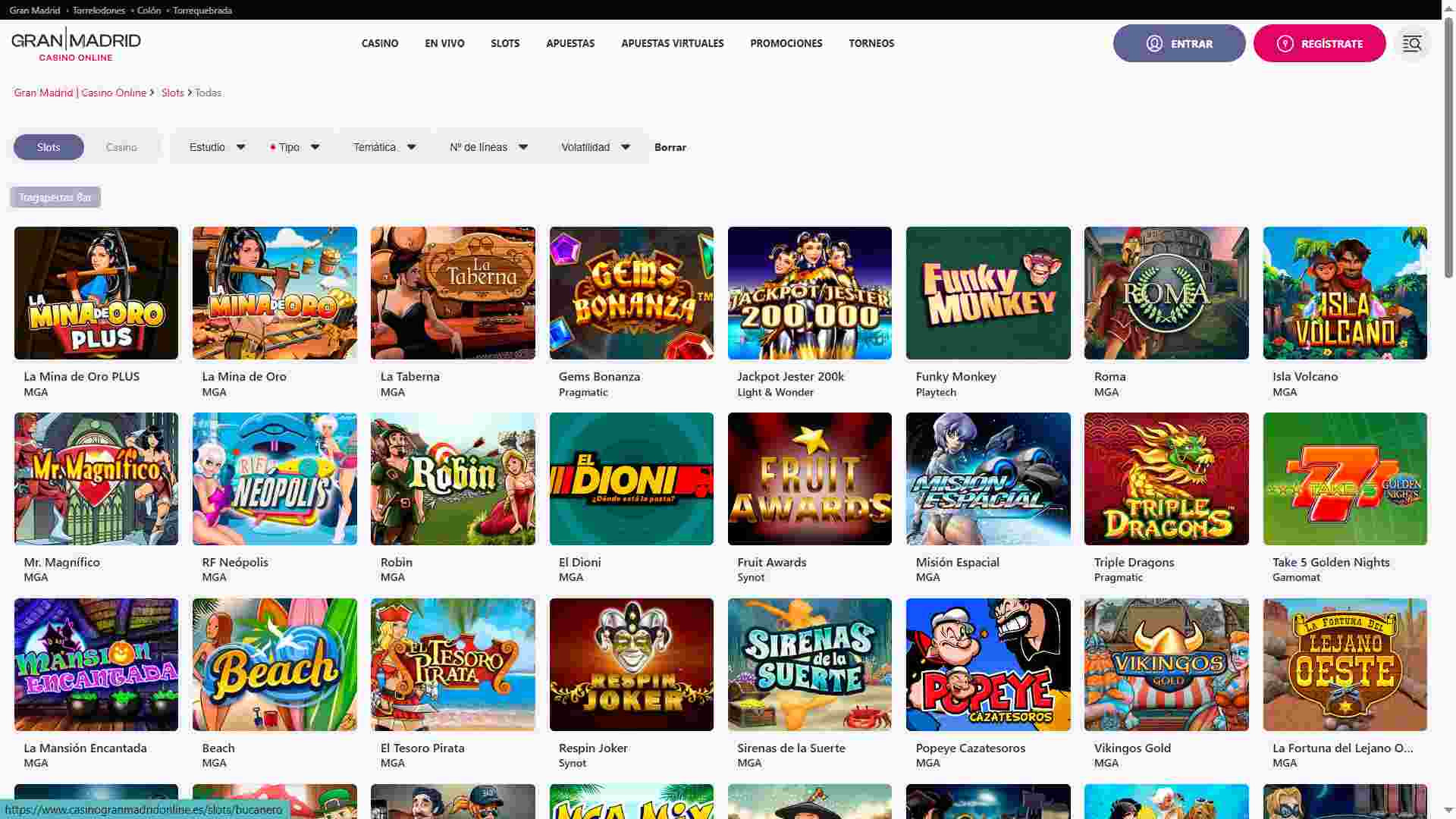 Tragaperras de bar en Gran Madrid Casino Online